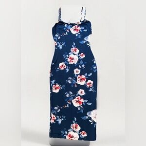 JLUXLABEL Navy Floral Spaghetti Strap Dress Top - Pink & Cream Roses